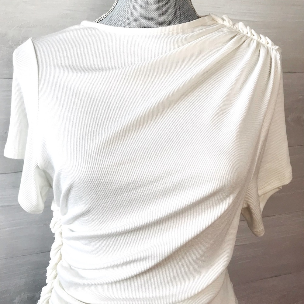 ATLEIN Paris Asymmetric Gathered Ribbed Stretch Viscose T-Shirt